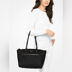 NWT MICHAEL Michael Kors Black Nylon Kelsey Medium Tote Bag